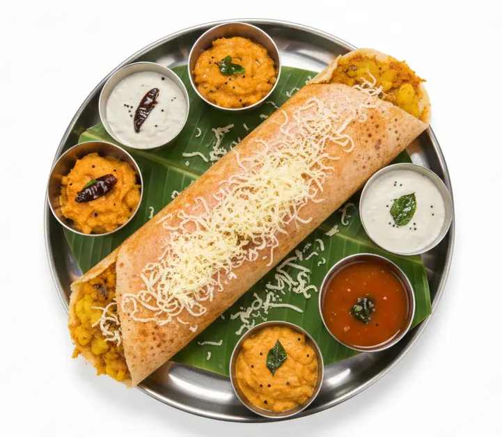 Soft fluffy idly with sambar and coconut chutney at Balaji Dosa Live Edmonton